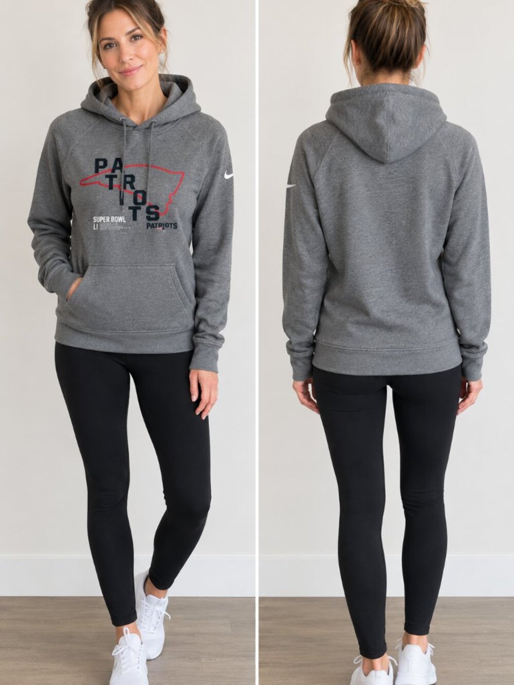 Nike Gray Kids Patriots Hoodie with Red Outline Logo